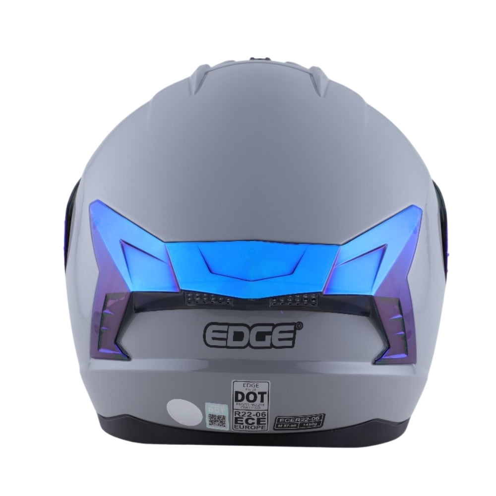 Casco EDGE Integral Extreme Solido Gris / Azul Metalizado Certificación DOT I ECE