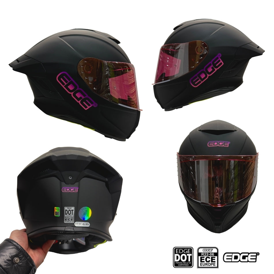 Casco Edge Integral Shanghai Solido Negro / Rosado Dot I Ece