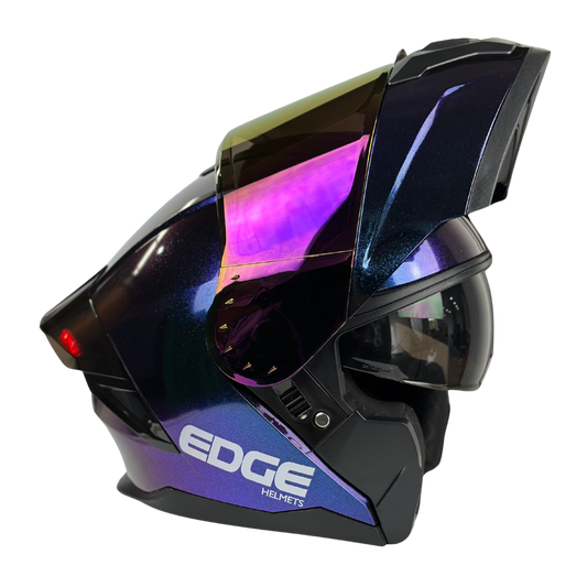 Casco Edge Abatible Boston Camaleón Morado Brillante
