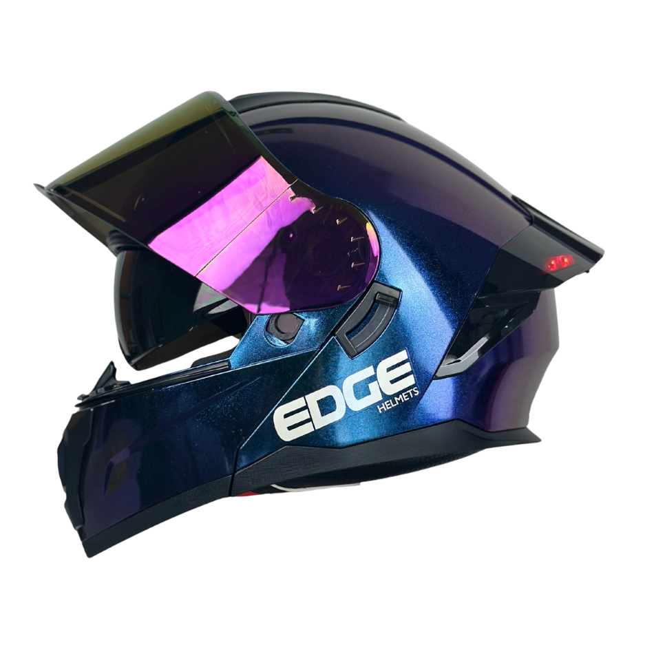 Casco Edge Abatible Boston Camaleón Morado Brillante