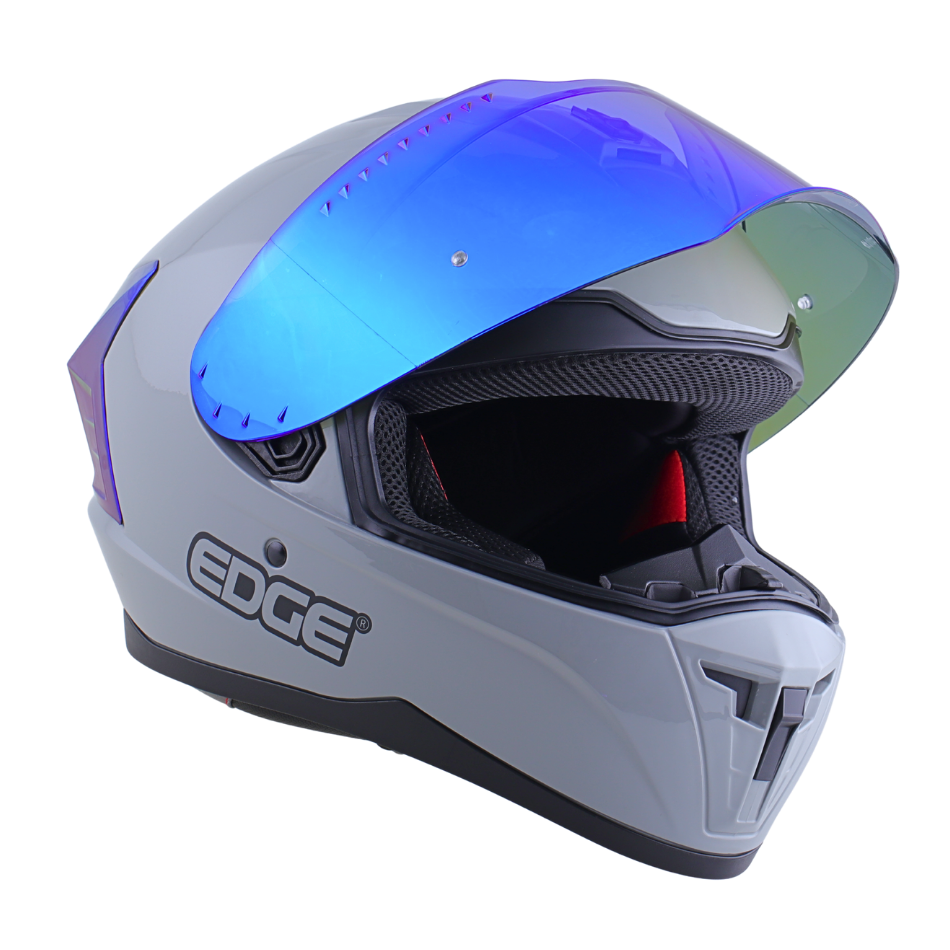 Casco EDGE Integral Extreme Solido Gris / Azul Metalizado Certificación DOT I ECE