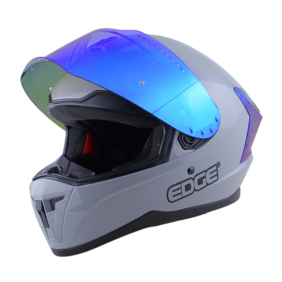 Casco EDGE Integral Extreme Solido Gris / Azul Metalizado Certificación DOT I ECE