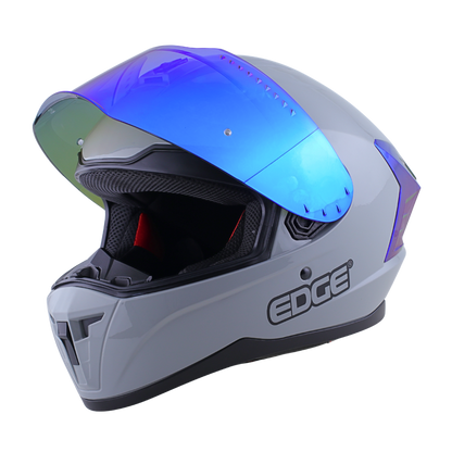 Casco EDGE Integral Extreme Solido Gris / Azul Metalizado Certificación DOT I ECE