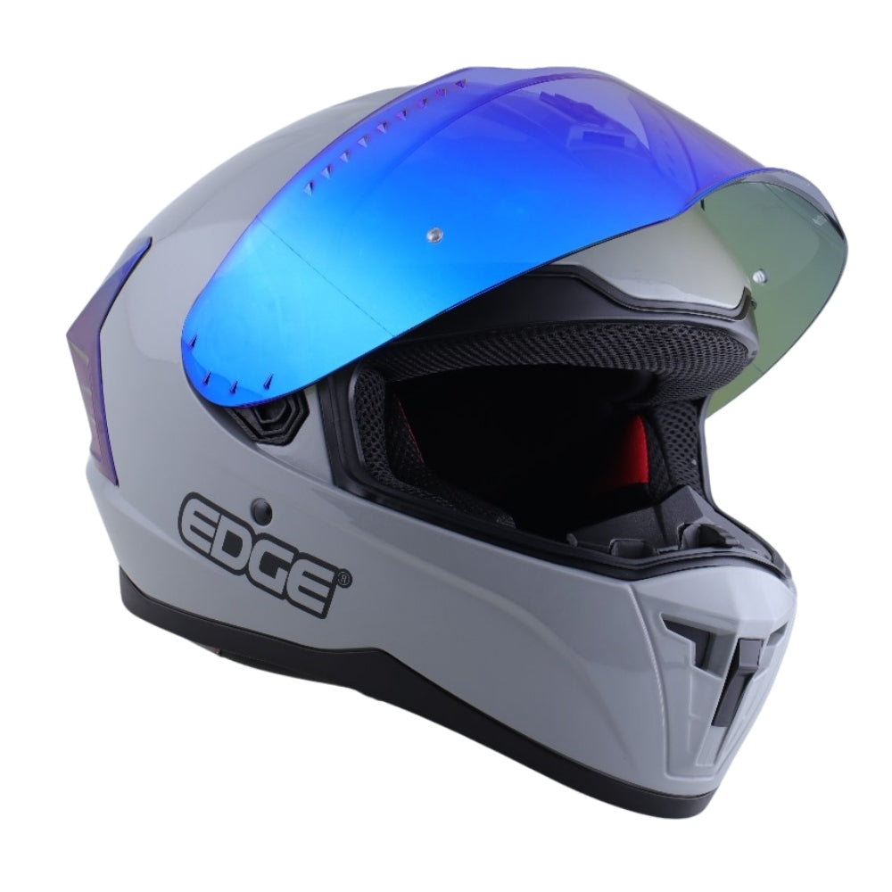 Casco EDGE Integral Extreme Solido Gris / Azul Metalizado Certificación DOT I ECE