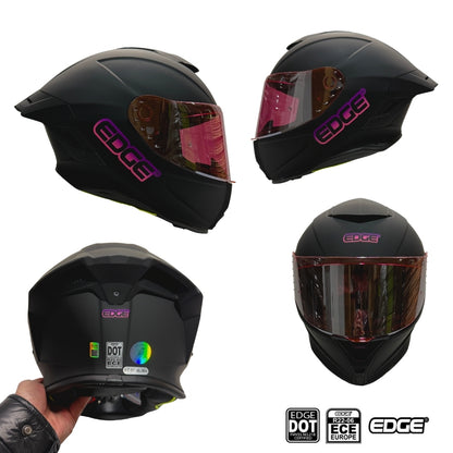 Casco Edge Integral Shanghai Solido Negro / Rosado Dot I Ece