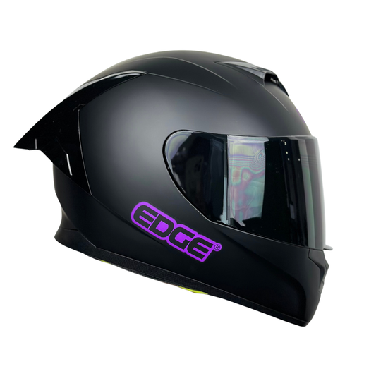 Casco Edge Integral Racer Solido Negro Logo Morado Mate