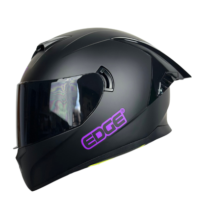 Casco Edge Integral Racer Solido Negro Logo Morado Mate