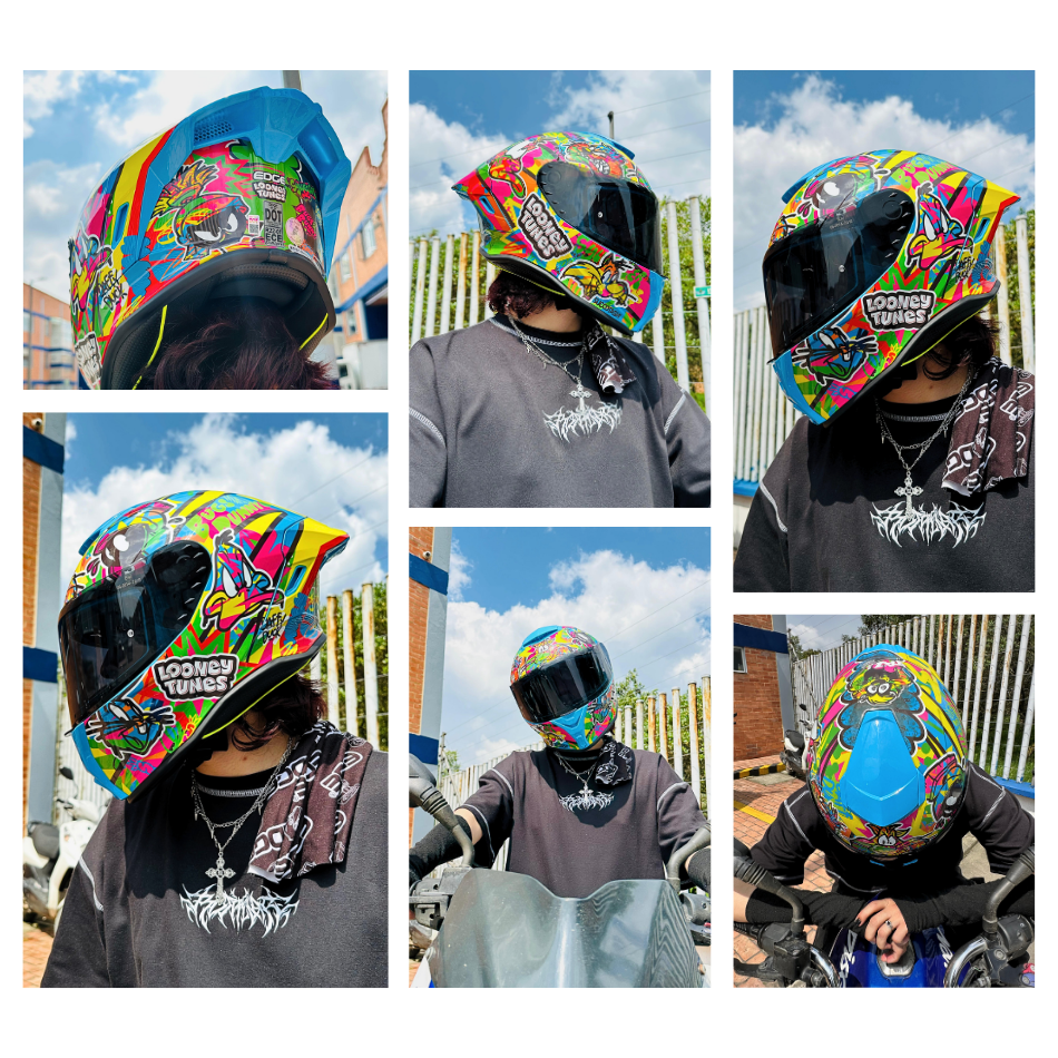 Casco WARNER Integral Shanghai Looney Tunes Neon Certificación DOT I ECE