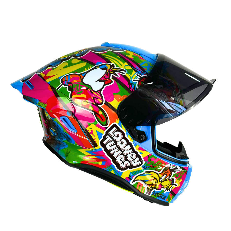 Casco WARNER Integral Shanghai Looney Tunes Neon Certificación DOT I ECE