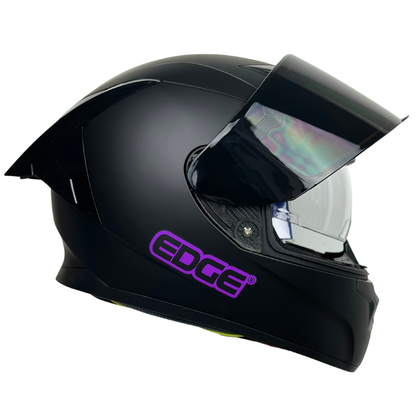 Casco Edge Integral Racer Solido Negro Logo Morado Mate