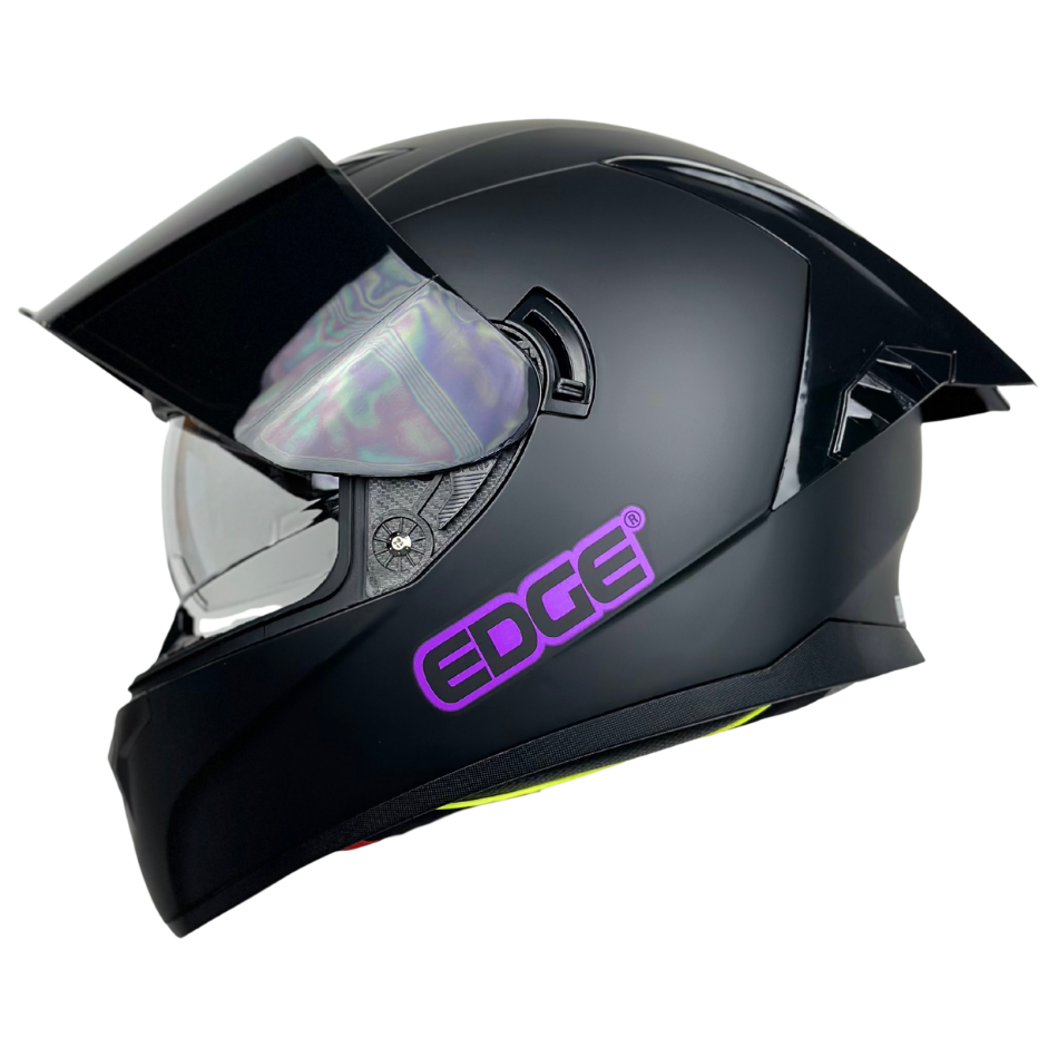 Casco Edge Integral Racer Solido Negro Logo Morado Mate