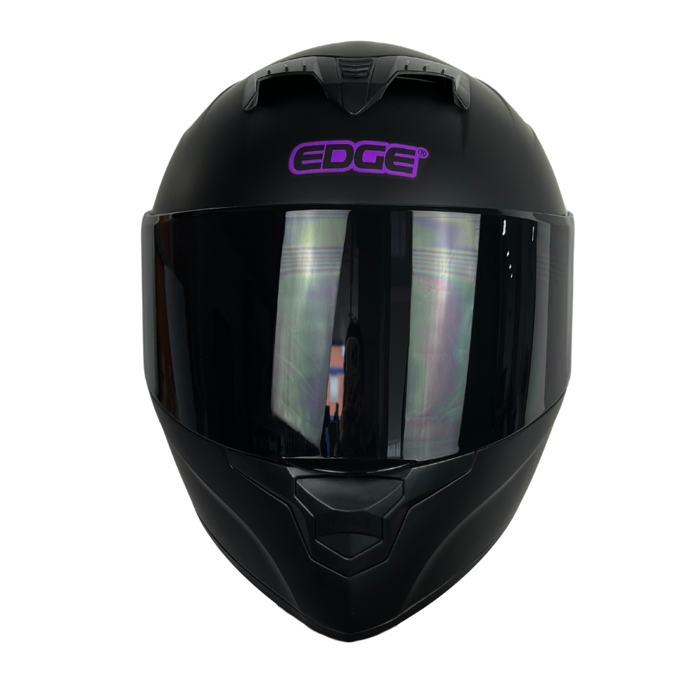 Casco Edge Integral Racer Solido Negro Logo Morado Mate
