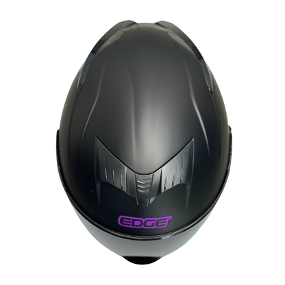 Casco Edge Integral Racer Solido Negro Logo Morado Mate