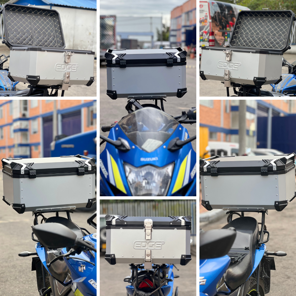 Maletero para Motocicleta (Baul) Edge Aluminio Plateado 65 Litros