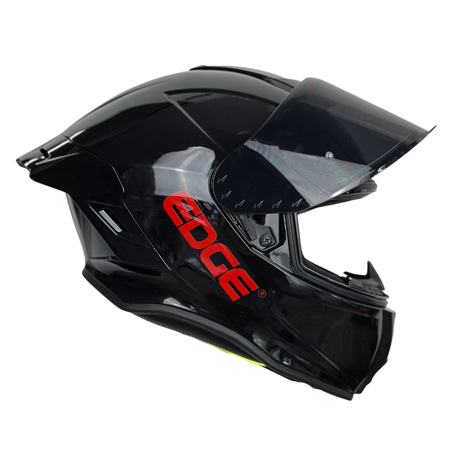 Casco EDGE Integral Shanghai Sólido Negro Logo Rojo Brillante Certificación DOT I ECE