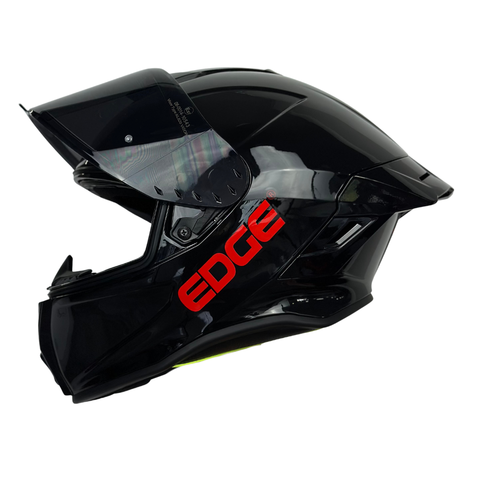 Casco EDGE Integral Shanghai Sólido Negro Logo Rojo Brillante Certificación DOT I ECE