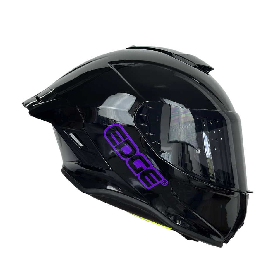 Casco EDGE Integral Shanghai Sólido Negro Logo Morado Brillante Certificación DOT I ECE