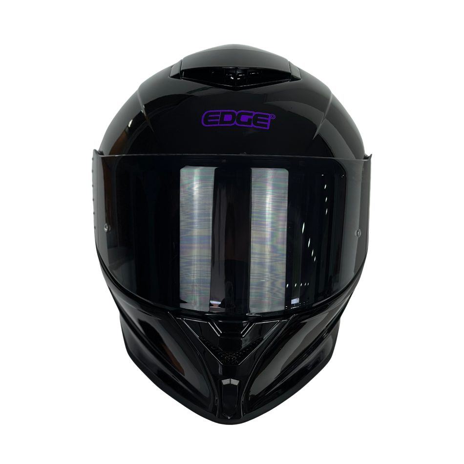 Casco EDGE Integral Shanghai Sólido Negro Logo Morado Brillante Certificación DOT I ECE