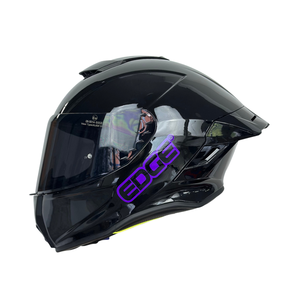 Casco EDGE Integral Shanghai Sólido Negro Logo Morado Brillante Certificación DOT I ECE