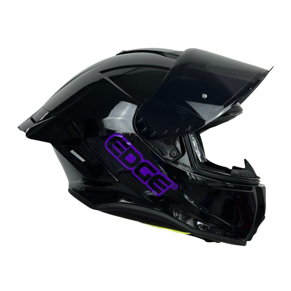 Casco EDGE Integral Shanghai Sólido Negro Logo Morado Brillante Certificación DOT I ECE