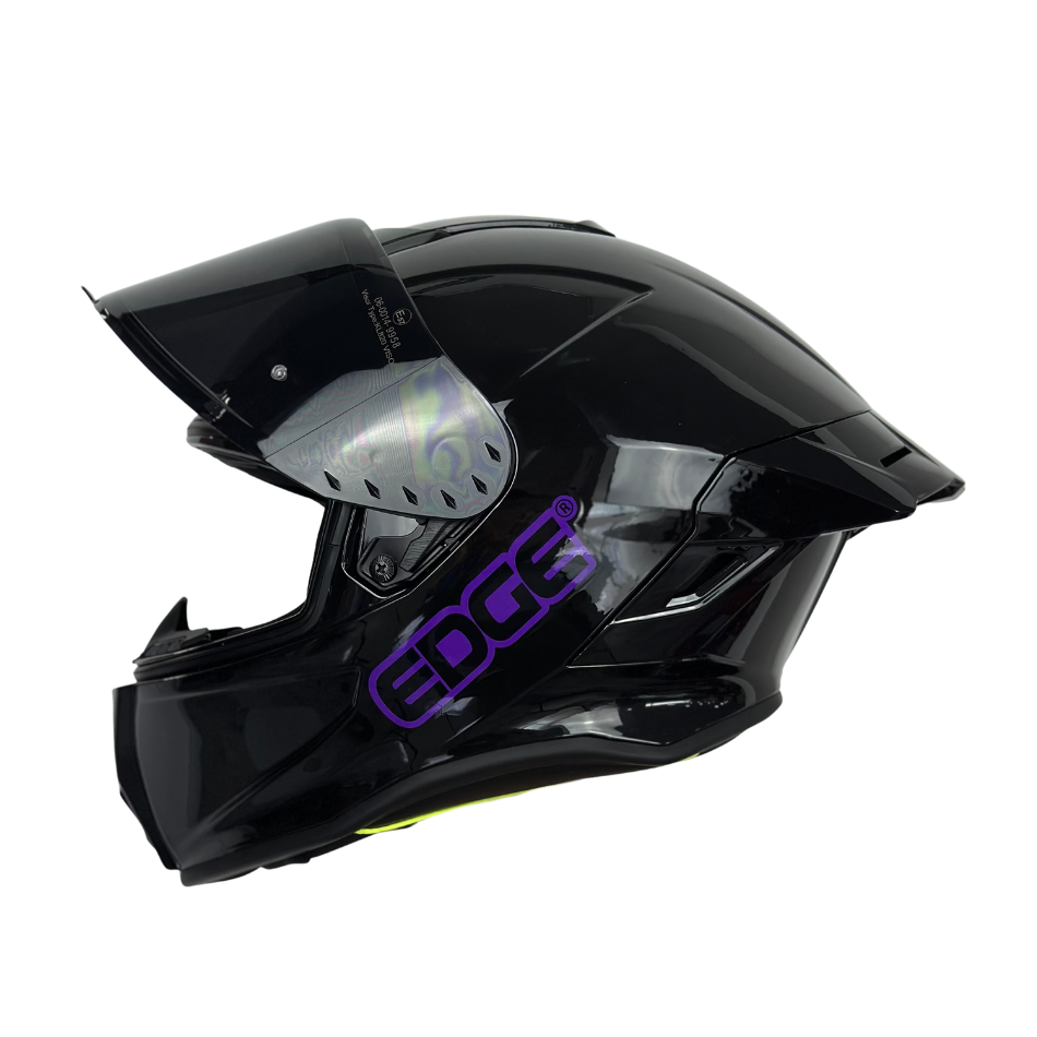 Casco EDGE Integral Shanghai Sólido Negro Logo Morado Brillante Certificación DOT I ECE