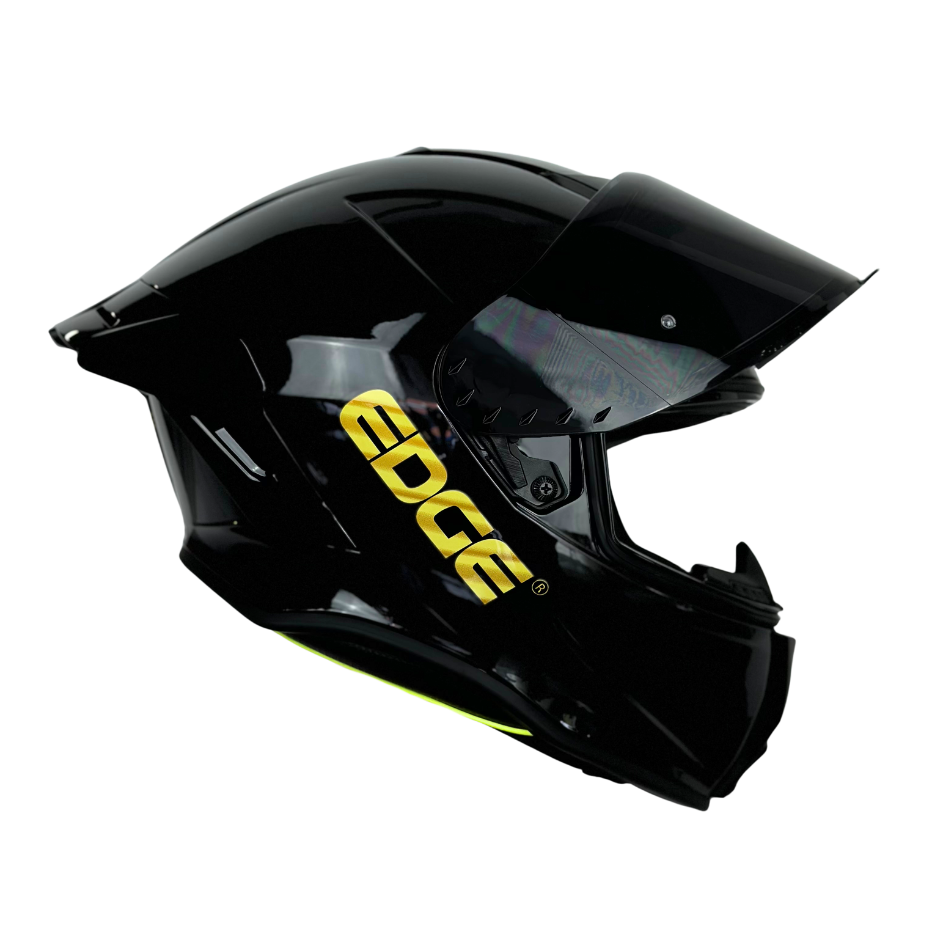 Casco EDGE Integral Shanghai Sólido Negro Logo Dorado Brillante Certificación DOT I ECE