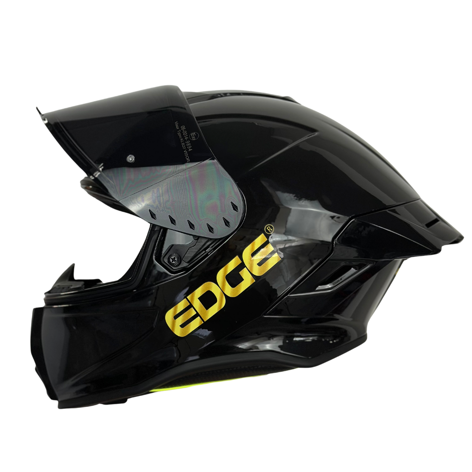 Casco EDGE Integral Shanghai Sólido Negro Logo Dorado Brillante Certificación DOT I ECE
