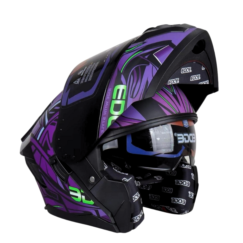 Casco EDGE Abatible Boston Steelix Morado Certificación DOT I ECE