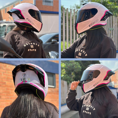 Casco EDGE Integral Shanghai Rush Blanco / Rosado Certificación DOT I ECE