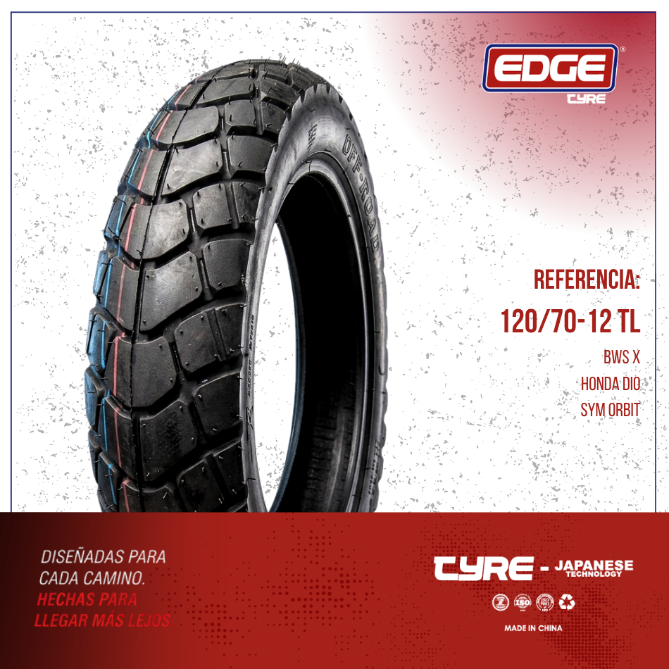 Llantas de Motocicletas EDGE Tamano  - ED69-120/70-12