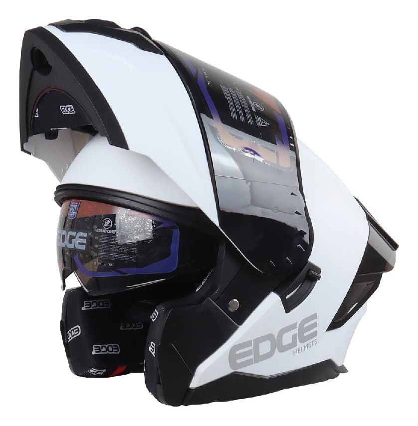 Casco Edge Abatible Boston Solido Blanco Certificado Dot | E