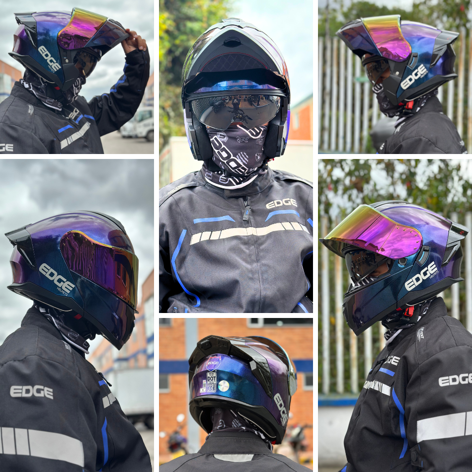 Casco Edge Abatible Boston Camaleón Morado Brillante