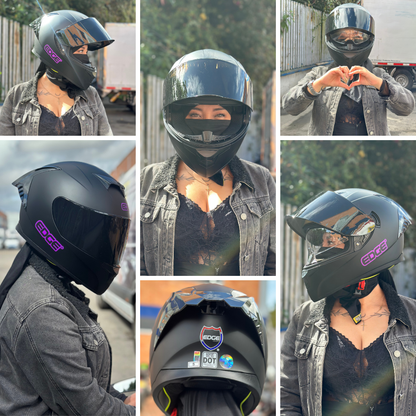 Casco Edge Integral Racer Solido Negro Logo Morado Mate