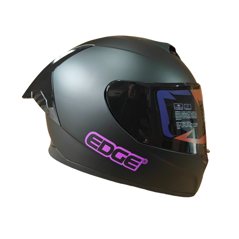 Casco Edge Integral Racer Solido Negro Logo Morado Mate