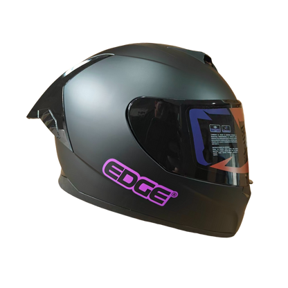 Casco Edge Integral Racer Solido Negro Logo Morado Mate