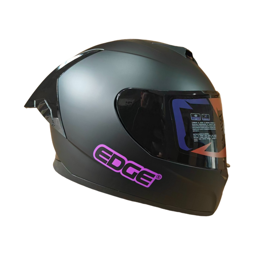 Casco Edge Integral Racer Solido Negro Logo Morado Mate
