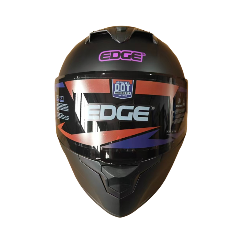 Casco Edge Integral Racer Solido Negro Logo Morado Mate