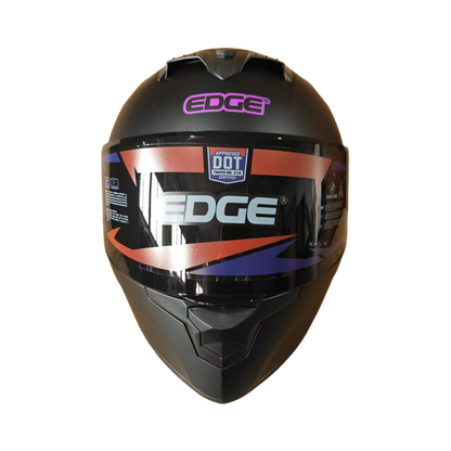 Casco Edge Integral Racer Solido Negro Logo Morado Mate