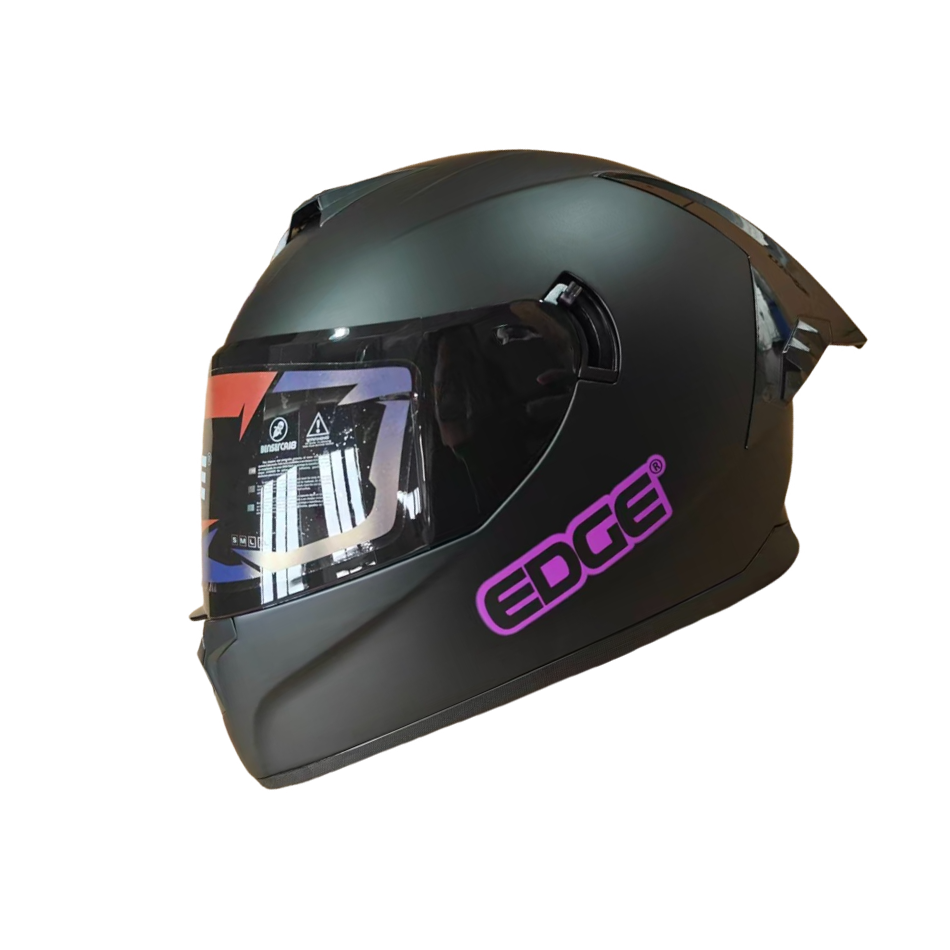 Casco Edge Integral Racer Solido Negro Logo Morado Mate
