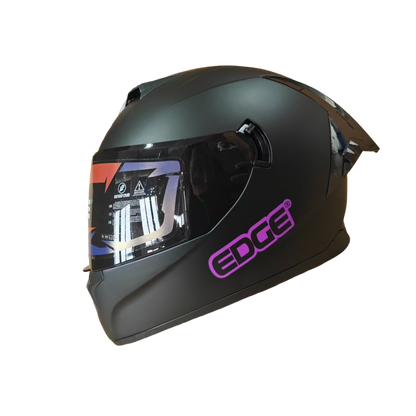 Casco Edge Integral Racer Solido Negro Logo Morado Mate