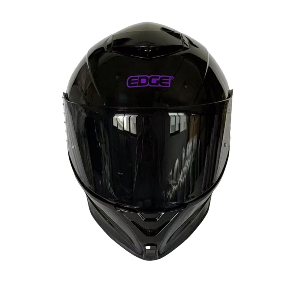 Casco EDGE Integral Shanghai Sólido Negro Logo Morado Brillante Certificación DOT I ECE