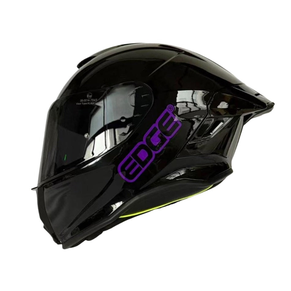 Casco EDGE Integral Shanghai Sólido Negro Logo Morado Brillante Certificación DOT I ECE