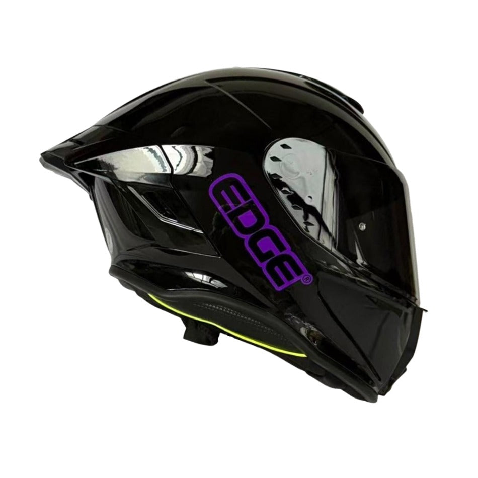 Casco EDGE Integral Shanghai Sólido Negro Logo Morado Brillante Certificación DOT I ECE