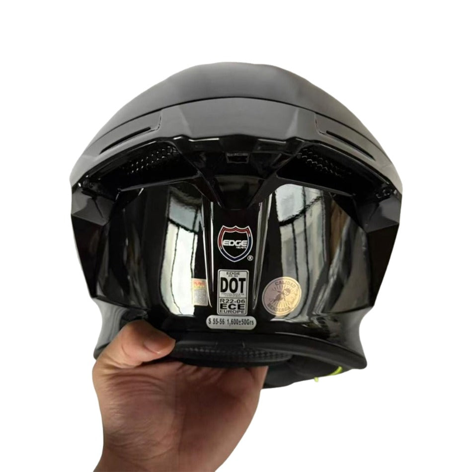 Casco EDGE Integral Shanghai Sólido Negro Logo Morado Brillante Certificación DOT I ECE