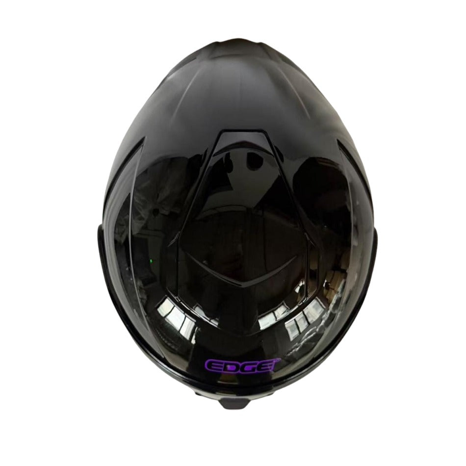 Casco EDGE Integral Shanghai Sólido Negro Logo Morado Brillante Certificación DOT I ECE