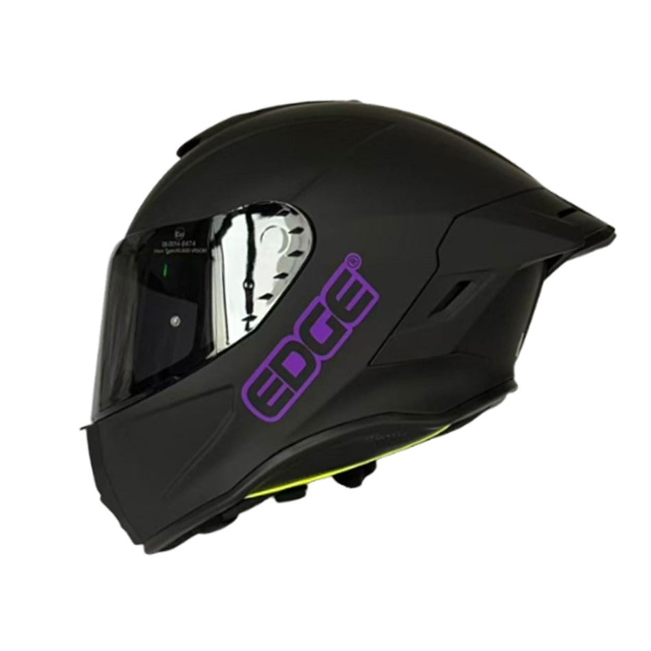 Casco EDGE Integral Shanghai Sólido Negro Logo Morado Brillante Certificación DOT I ECE