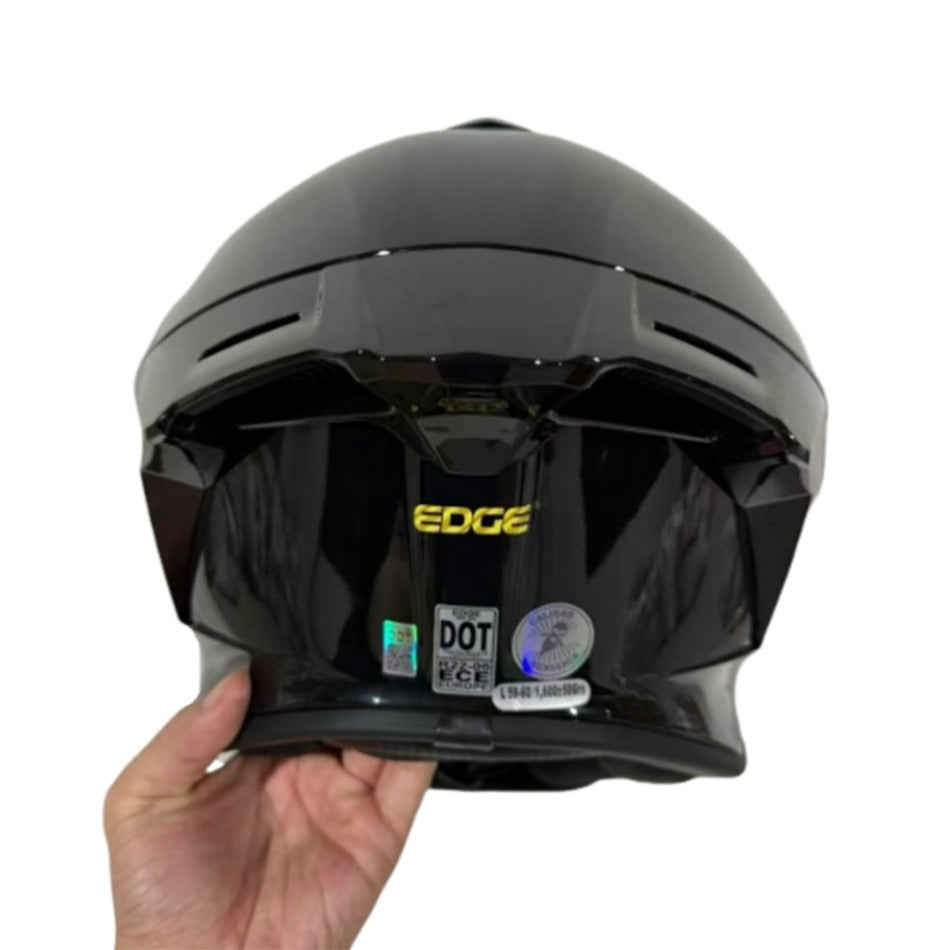 Casco EDGE Integral Shanghai Sólido Negro Logo Dorado Brillante Certificación DOT I ECE