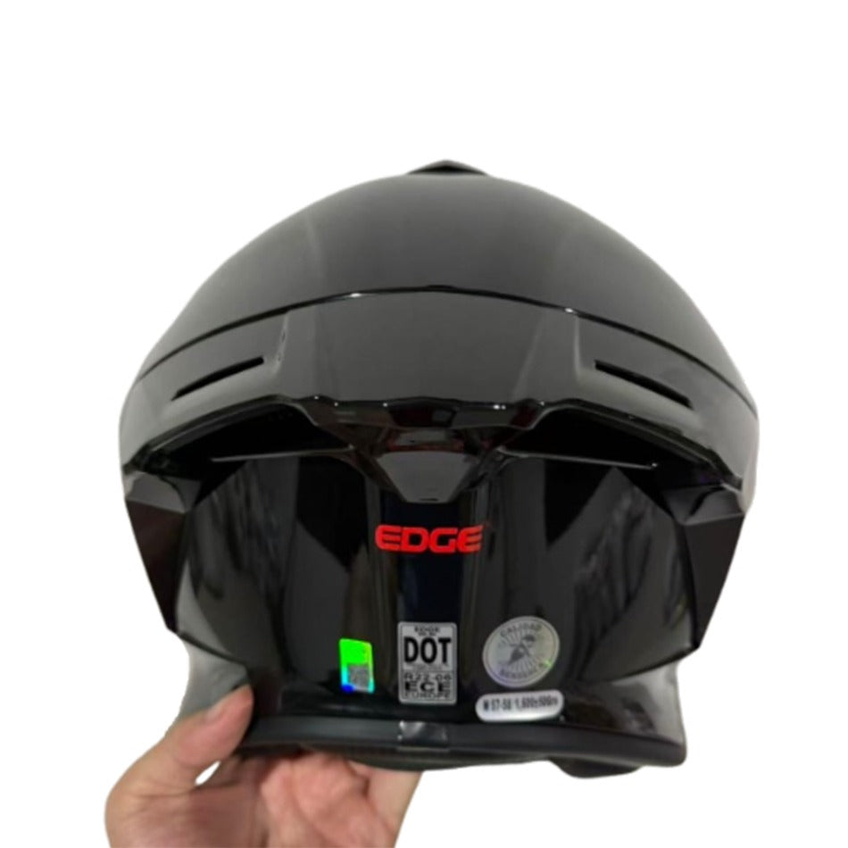 Casco EDGE Integral Shanghai Sólido Negro Logo Rojo Brillante Certificación DOT I ECE